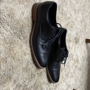 The Rail Black Leather Oxfords with Brown Sole